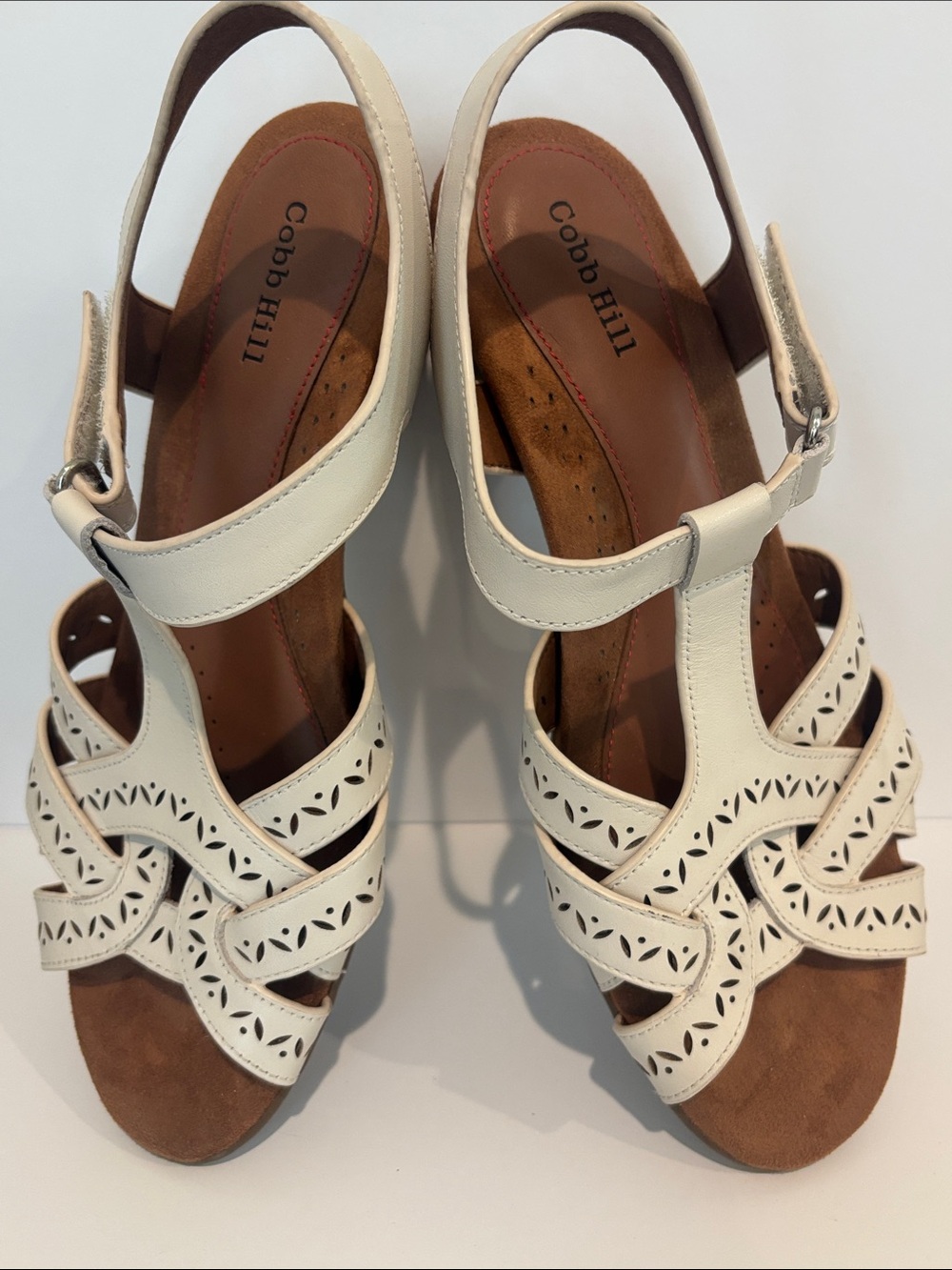Cobb Hill by New Balance Cream Laser-Cut Leather Slingback Heels Sz 9.5